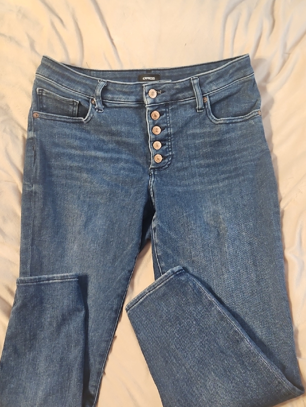 Express High-Rise Button-Fly Women's Jeans in Medium Blue